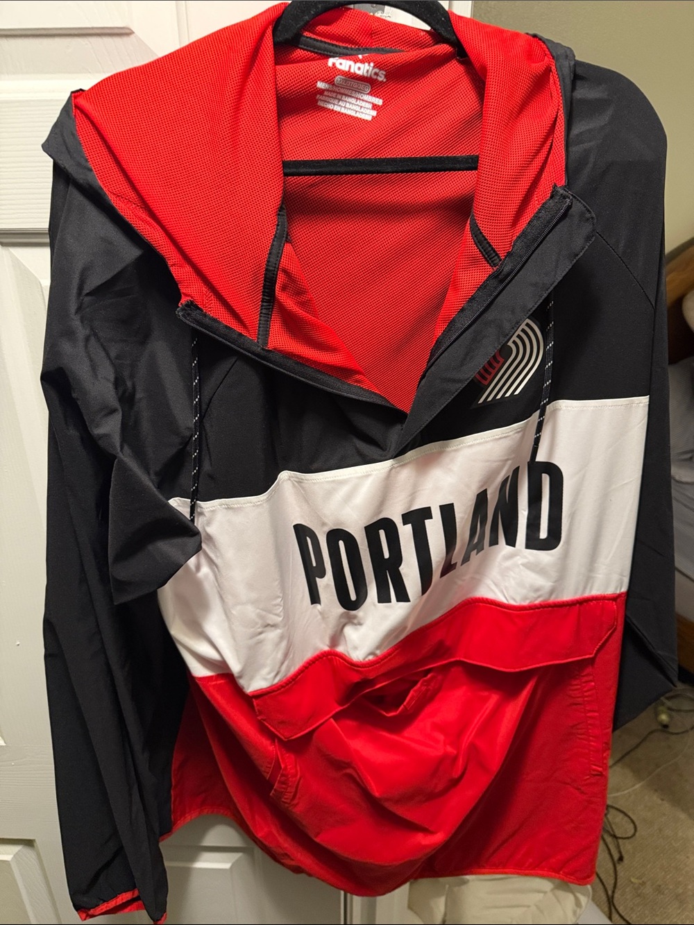 Fanatics Portland Trail Blazers Black White Red Windbreaker Hoodie